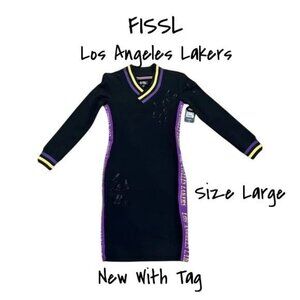 Fisll Los Angeles Lakers Black Knit Dress Large NBA Team Logo Trim New With Tag